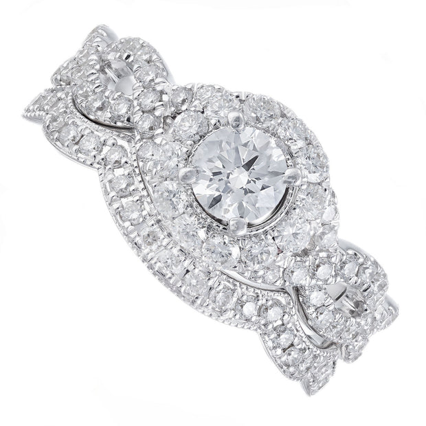 1.40 Carat Diamond White Gold Engagement Ring Wedding Band