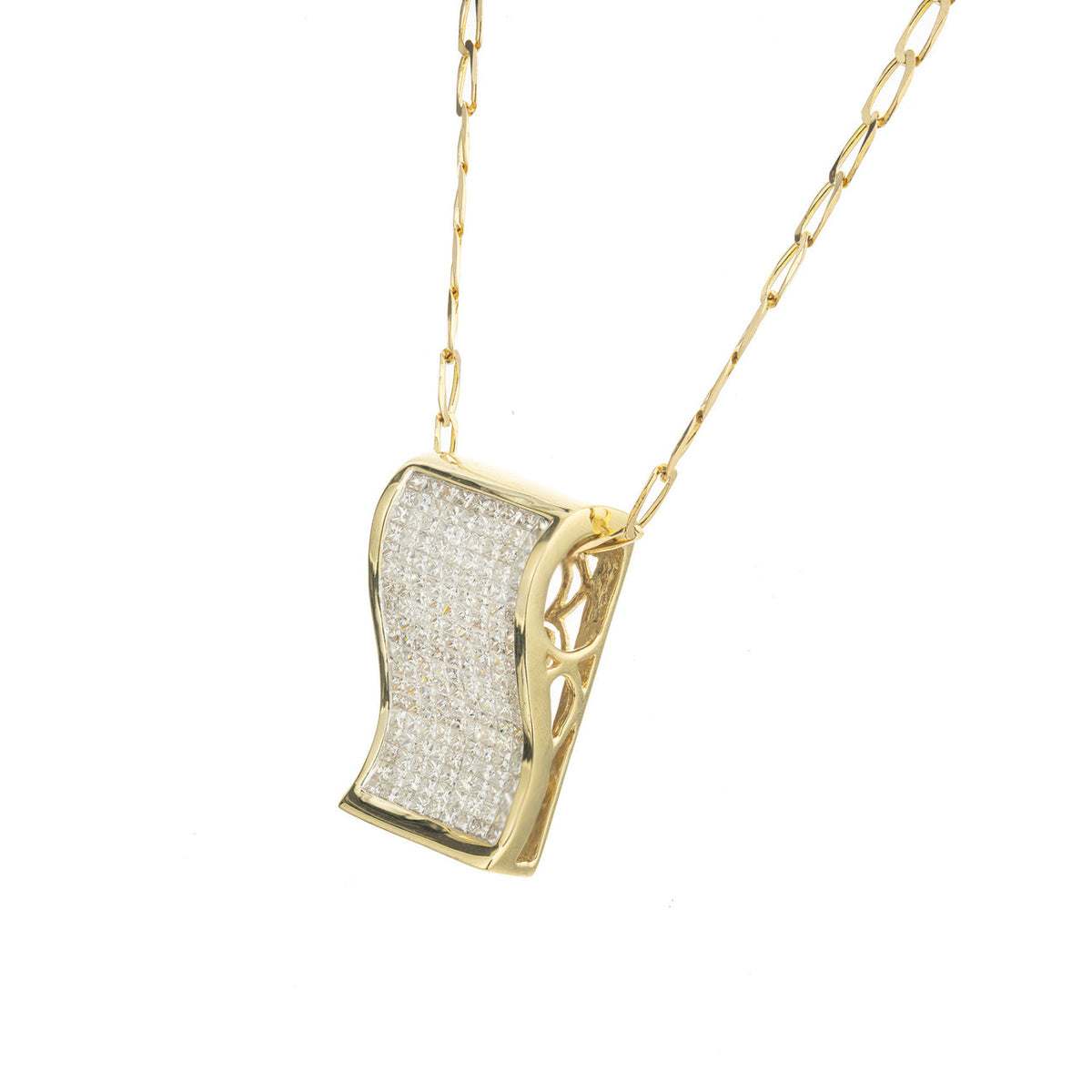6.00 Carat Diamond Yellow Gold Ski Jump Pendant Slide Necklace – image 2