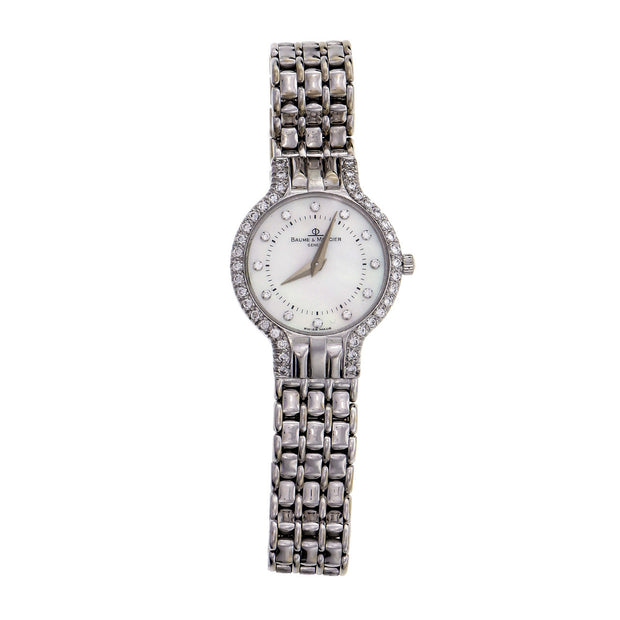 Baume & Mercier Ladies 14k White Gold Wrist Watch Diamond Mother Of Pearl