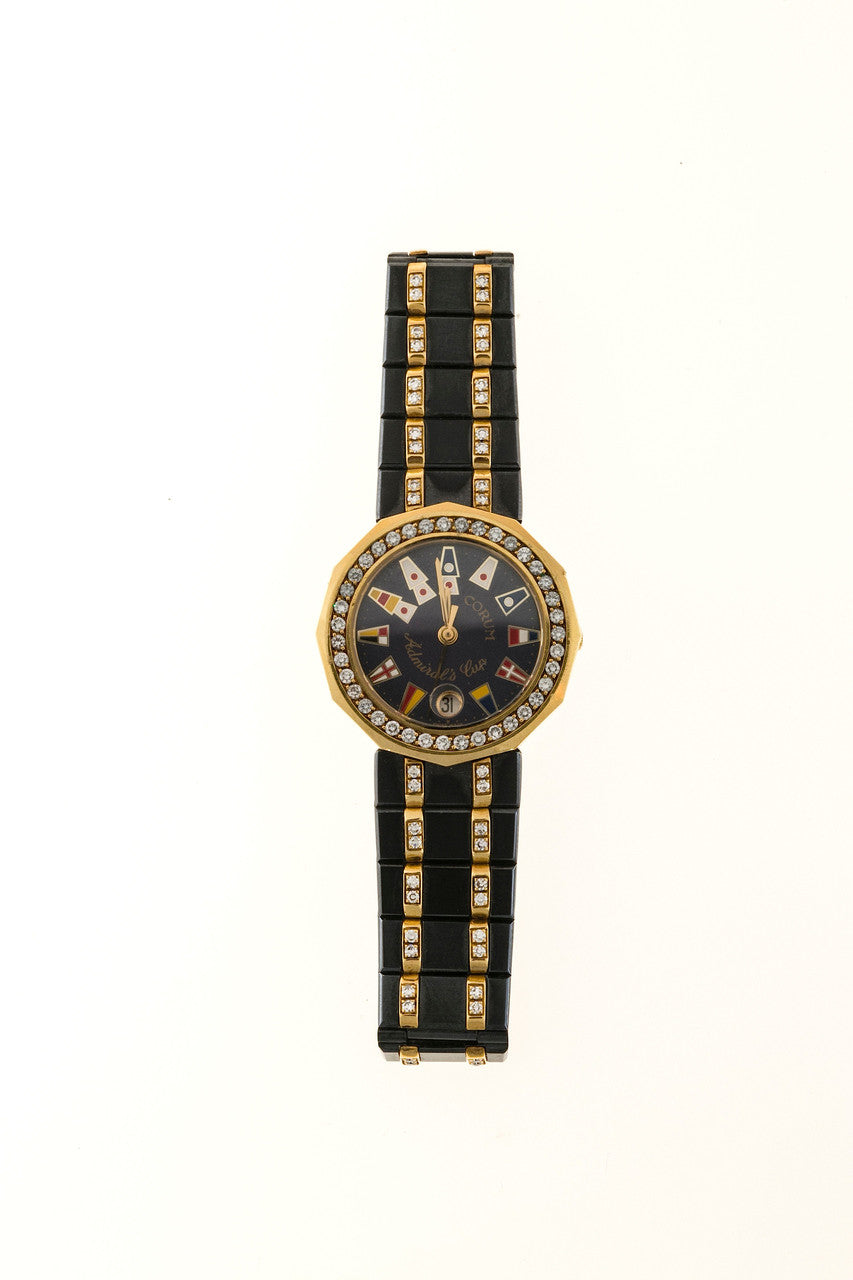 Estate Corum Admirals Cup 18k Gold &amp; Ceramic Diamond Set Bezel Band Ladies Watch – image 3