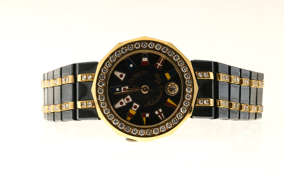 Estate Corum Admirals Cup 18k Gold &amp; Ceramic Diamond Set Bezel Band Ladies Watch – image 2