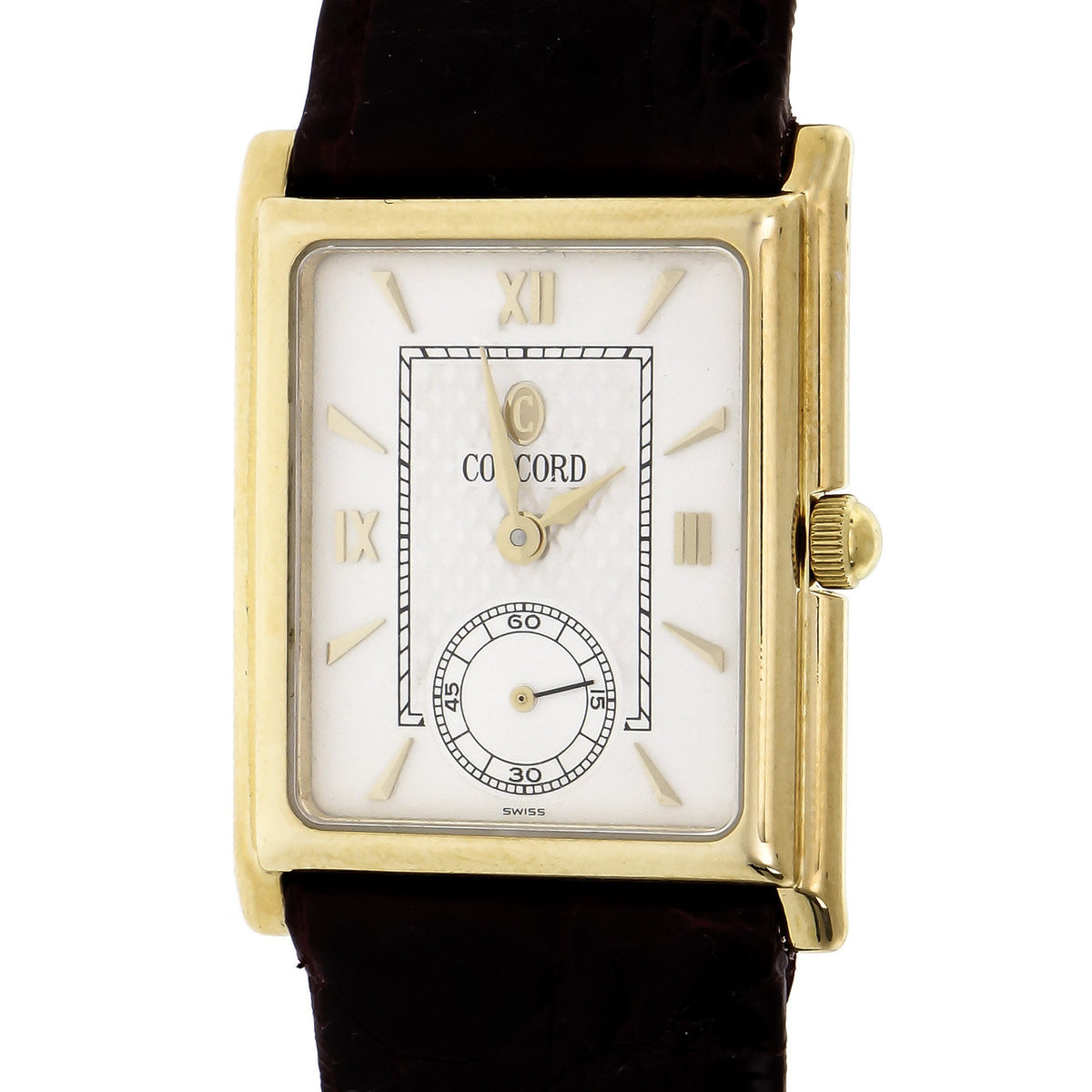 Concord 18k Yellow Gold Watch Rectangular Case Crocodile Band