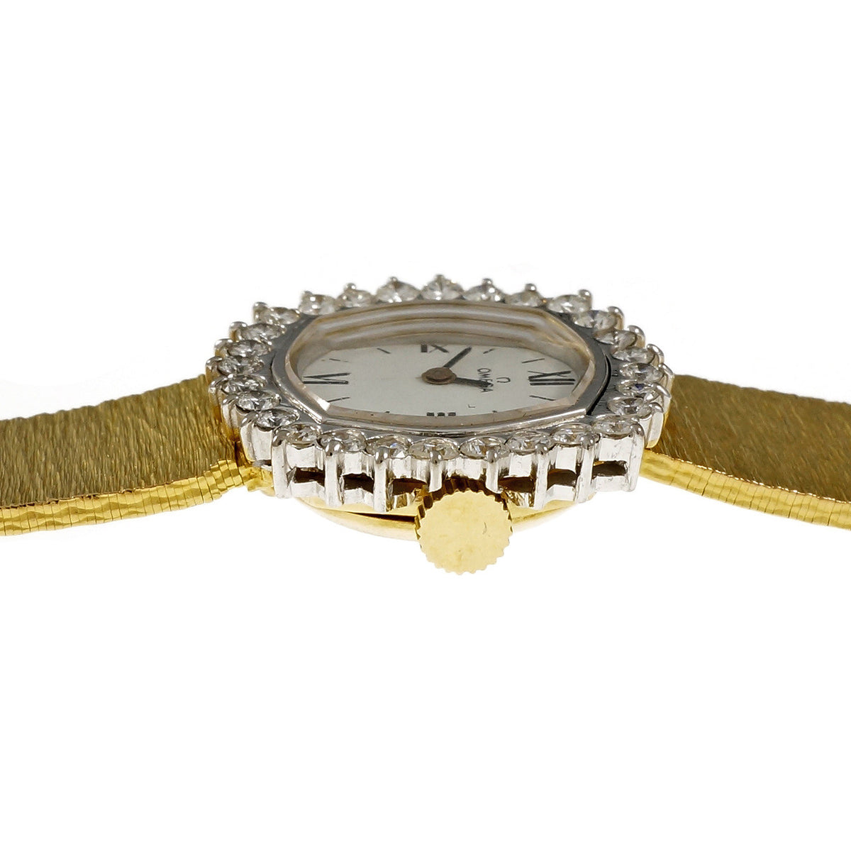 Omega Ladies Watch Diamond Bezel White Dial 18k Yellow Gold – image 4