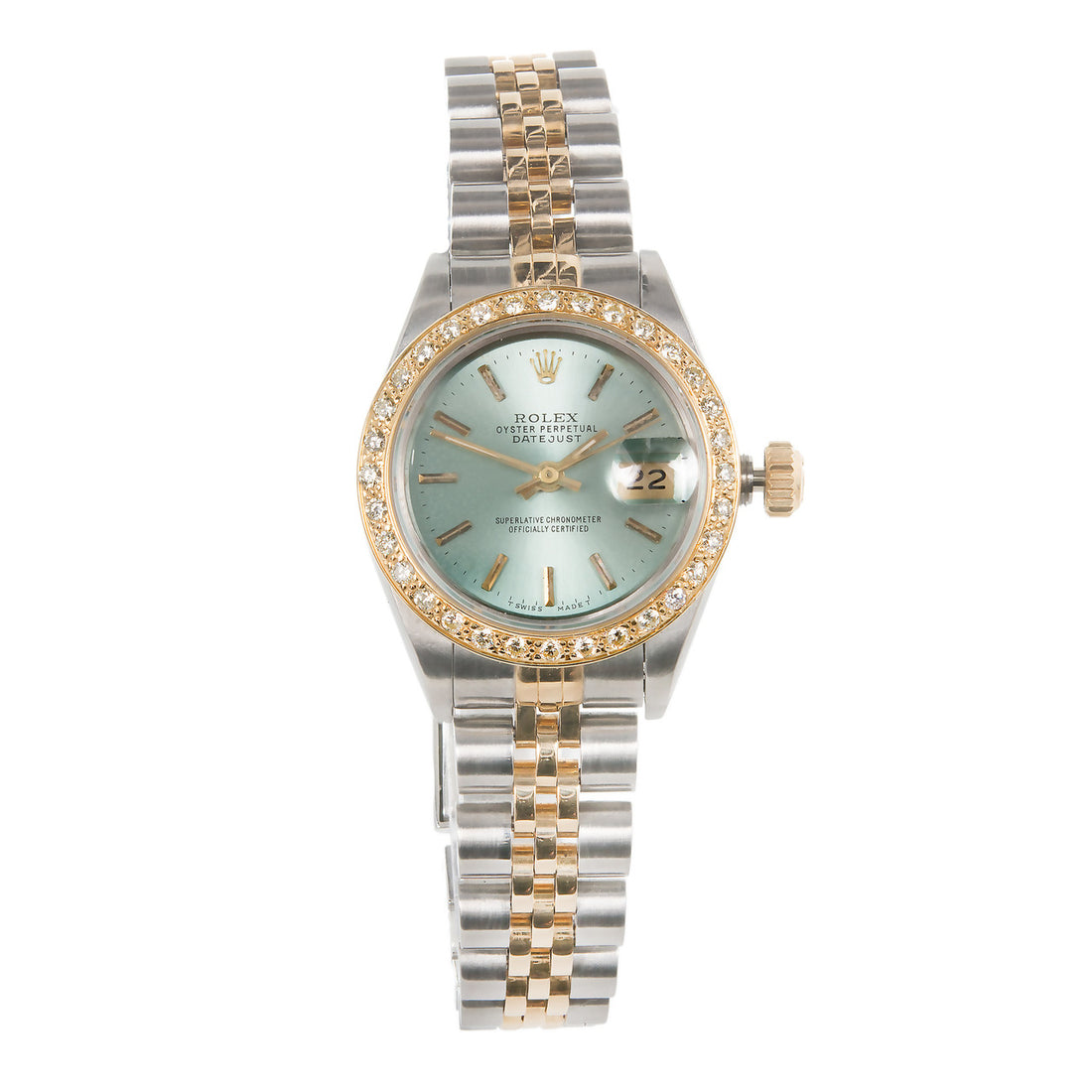 Rolex Datejust 69173 18k Gold Steel Custom Light Blue Dial &amp; Diamond Bezel – image 3
