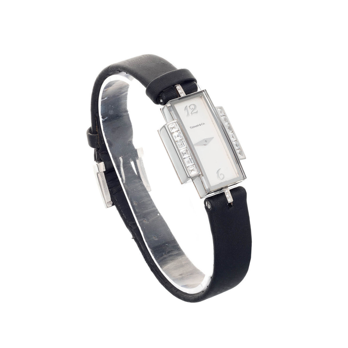 Tiffany & Co Art Deco 1990 18k White Gold Diamond Strap Watch – image 2