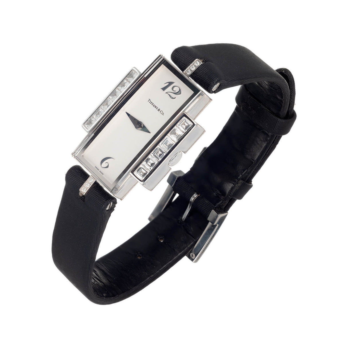 Tiffany & Co Art Deco 1990 18k White Gold Diamond Strap Watch