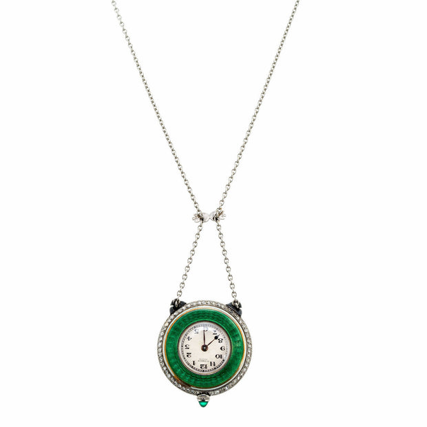Gubelin Diamond Enamel Platinum Gold Pendant Watch Necklace