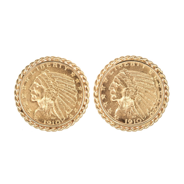 Indian Head Coin Cufflinks 14 Karat Yellow Gold