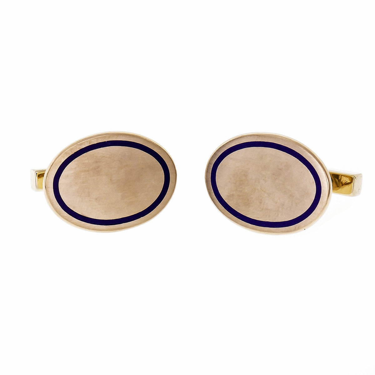 Tiffany & Co Blue Enamel Yellow Gold Oval Cufflinks Circa 1920s