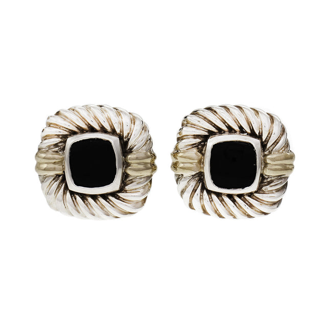 David Yurman Silver 14k Onyx Cufflinks