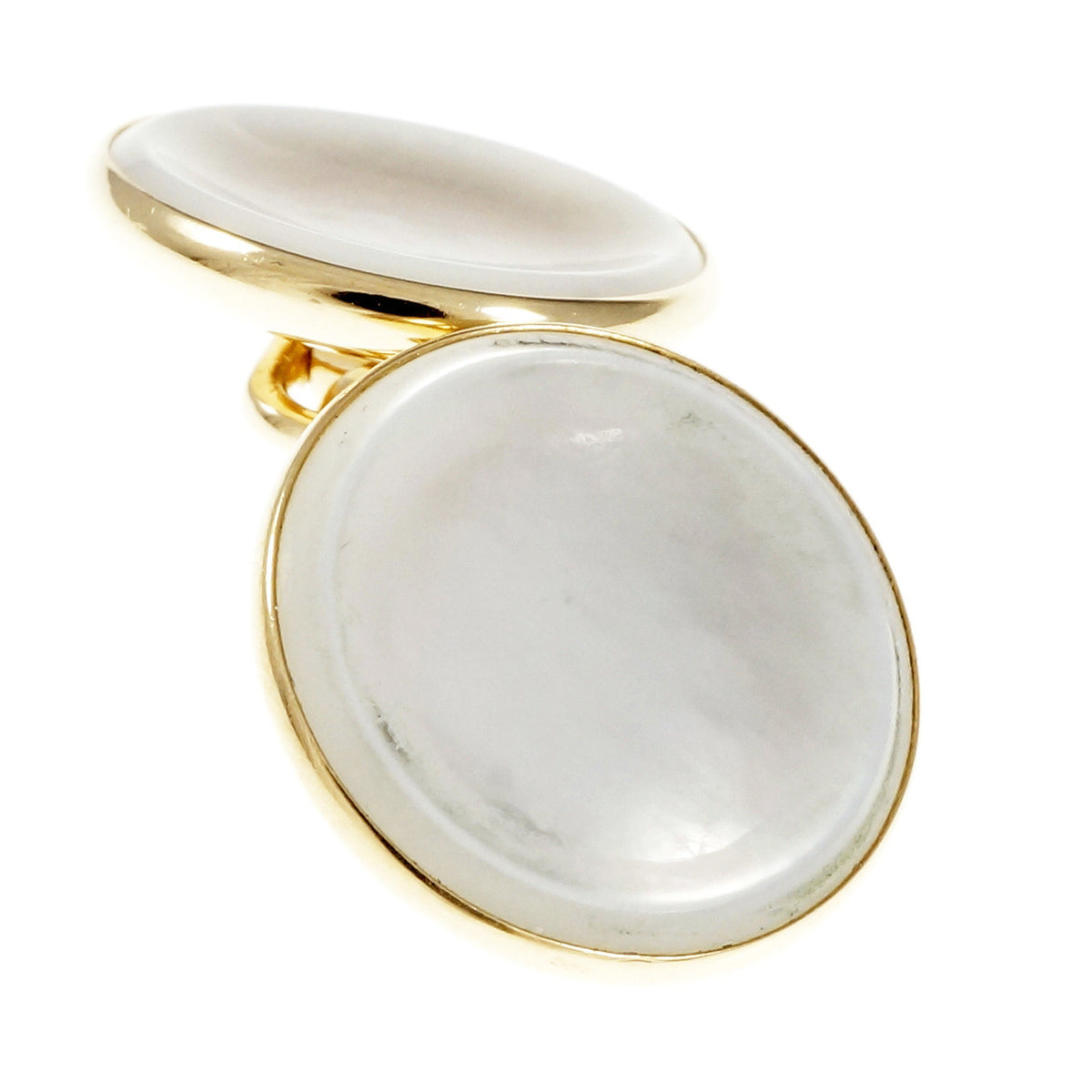 Estate 1940 Round White Mother Of Pearl Cufflinks 14k Yellow Gold – image 5