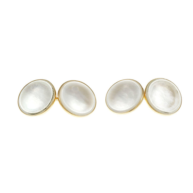 Estate 1940 Round White Mother Of Pearl Cufflinks 14k Yellow Gold