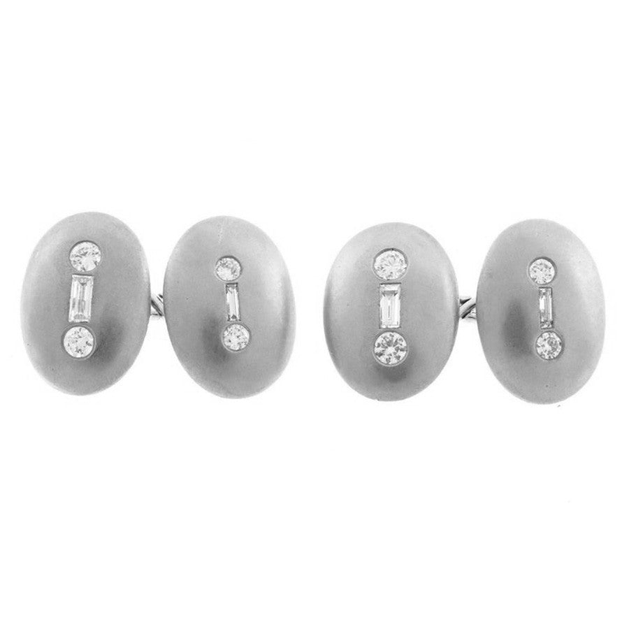 2.04 Carat Round Baguette Diamond Double Sided Platinum Oval Cufflinks