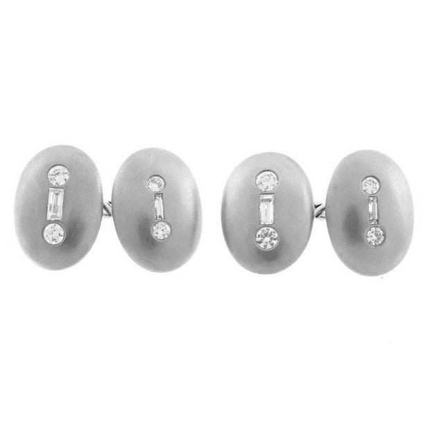 2.04 Carat Round Baguette Diamond Double Sided Platinum Oval Cufflinks