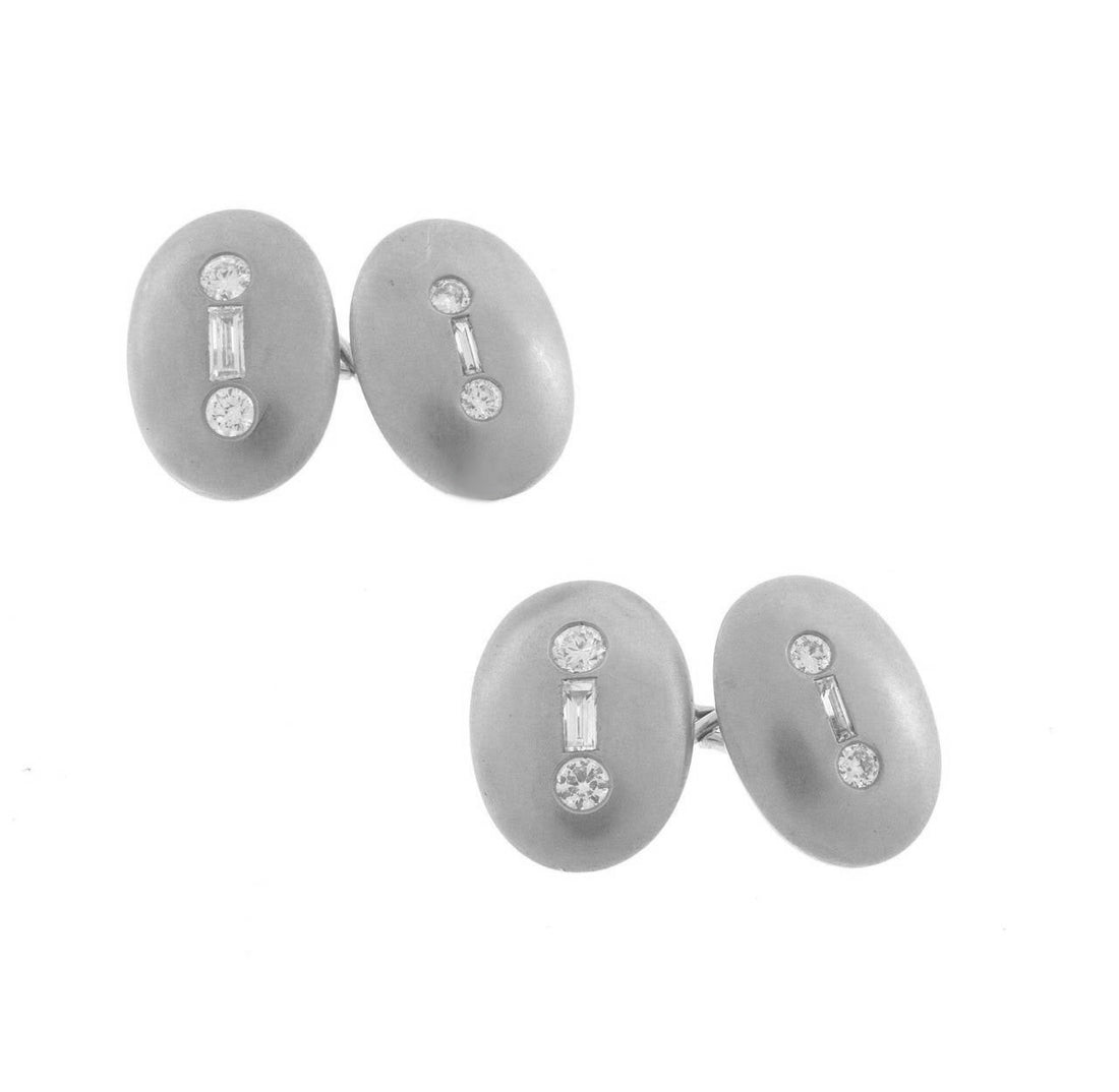 2.04 Carat Round Baguette Diamond Double Sided Platinum Oval Cufflinks – image 2