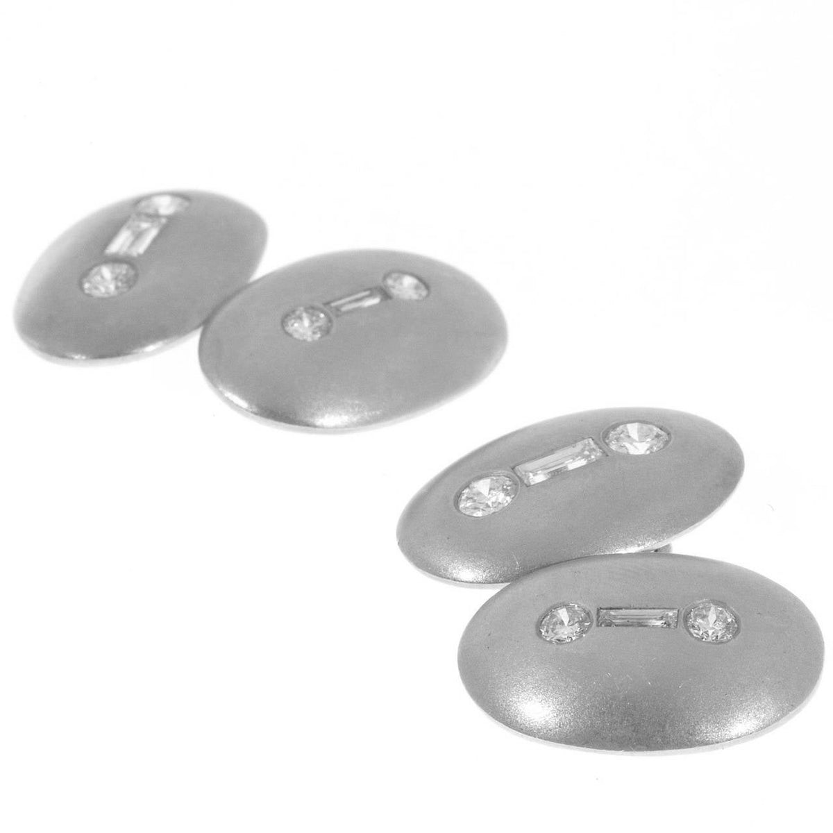 2.04 Carat Round Baguette Diamond Double Sided Platinum Oval Cufflinks – image 3