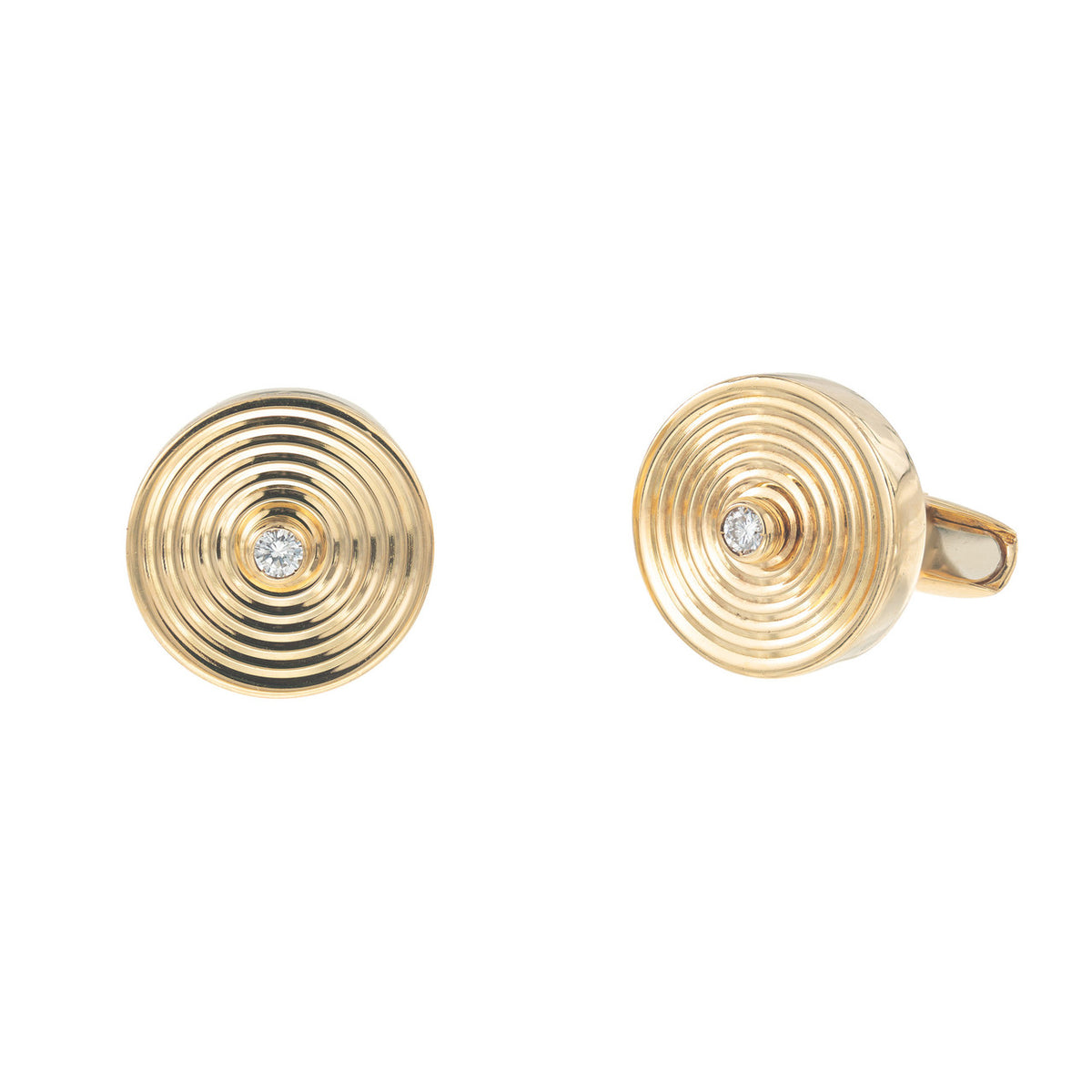Button Style Italian Round Diamond Gold Mid Century Cufflinks