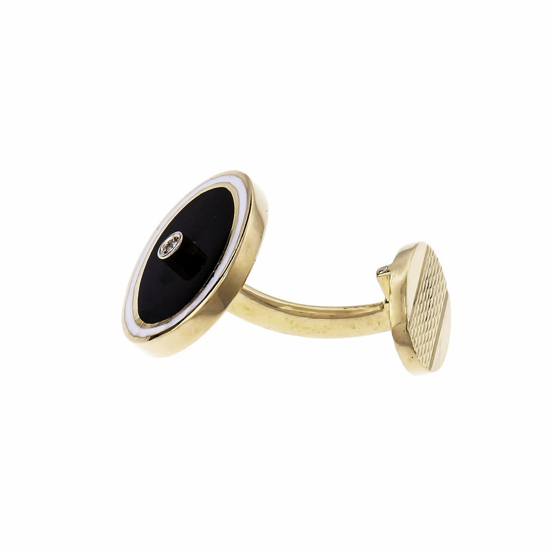 Mid Century Diamond Black White Enamel Gold Cufflinks – image 3