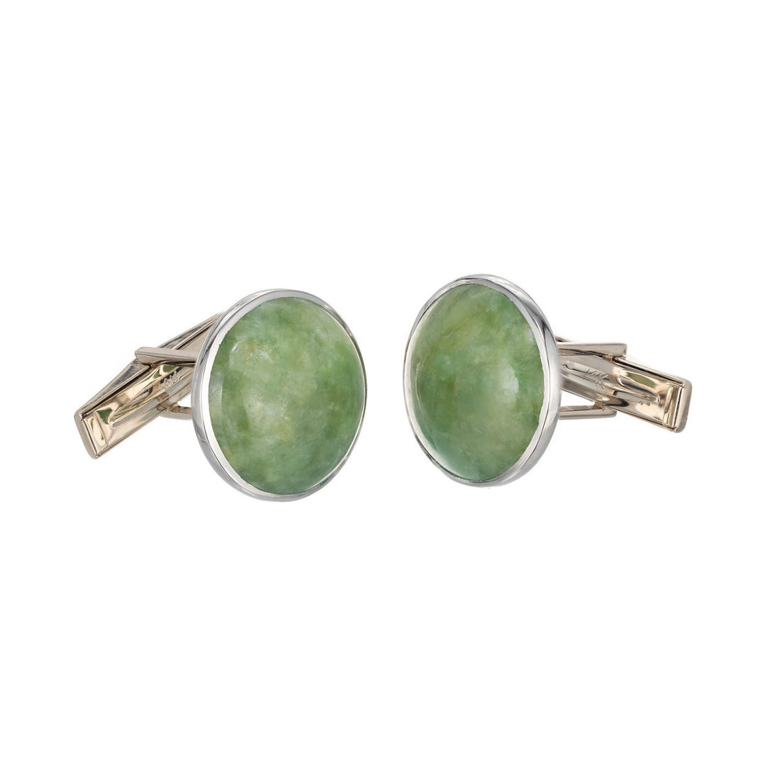 GIA Certified Round Jadeite Jade Gold Men's Cufflinks – image 2