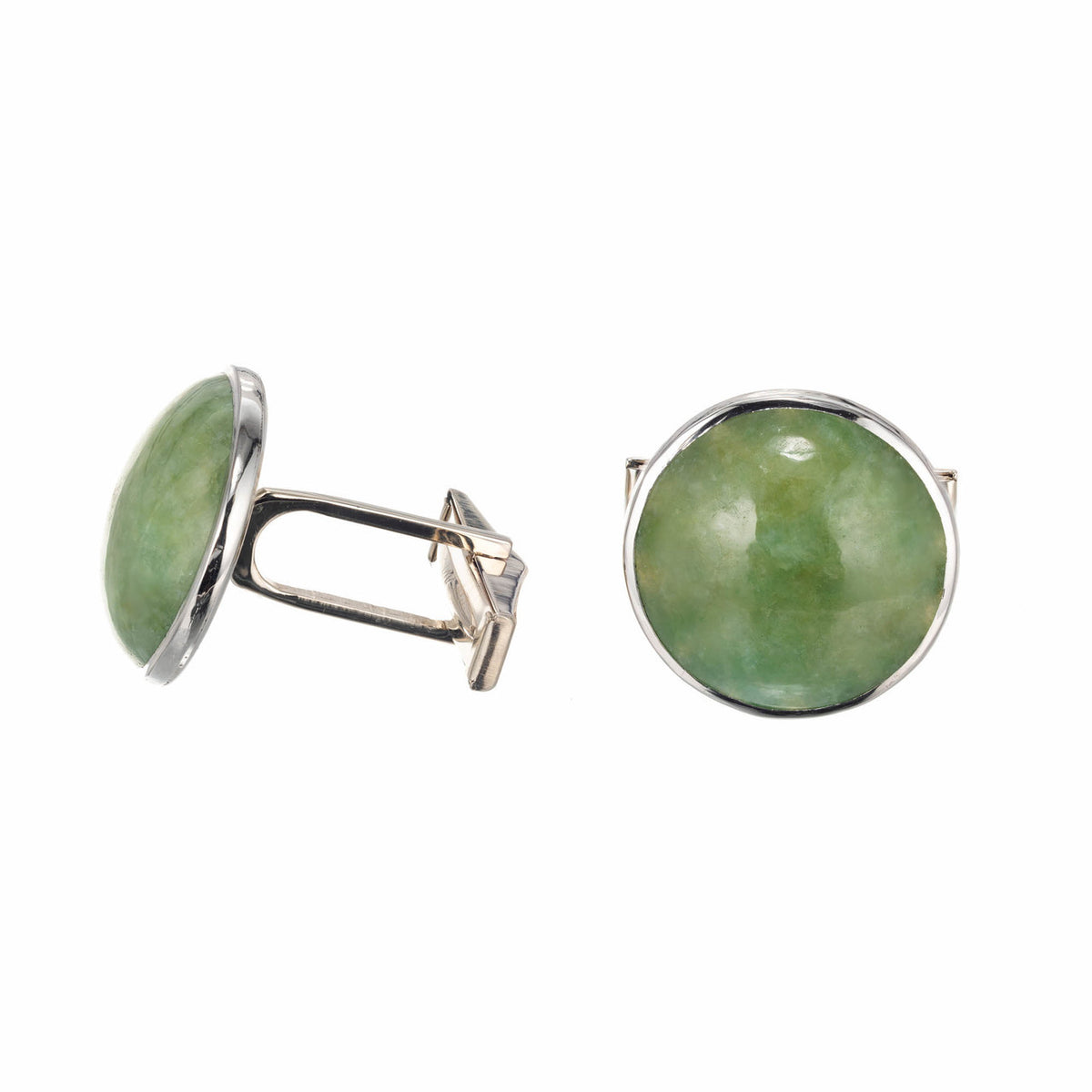 GIA Certified Round Jadeite Jade Gold Men's Cufflinks – image 3