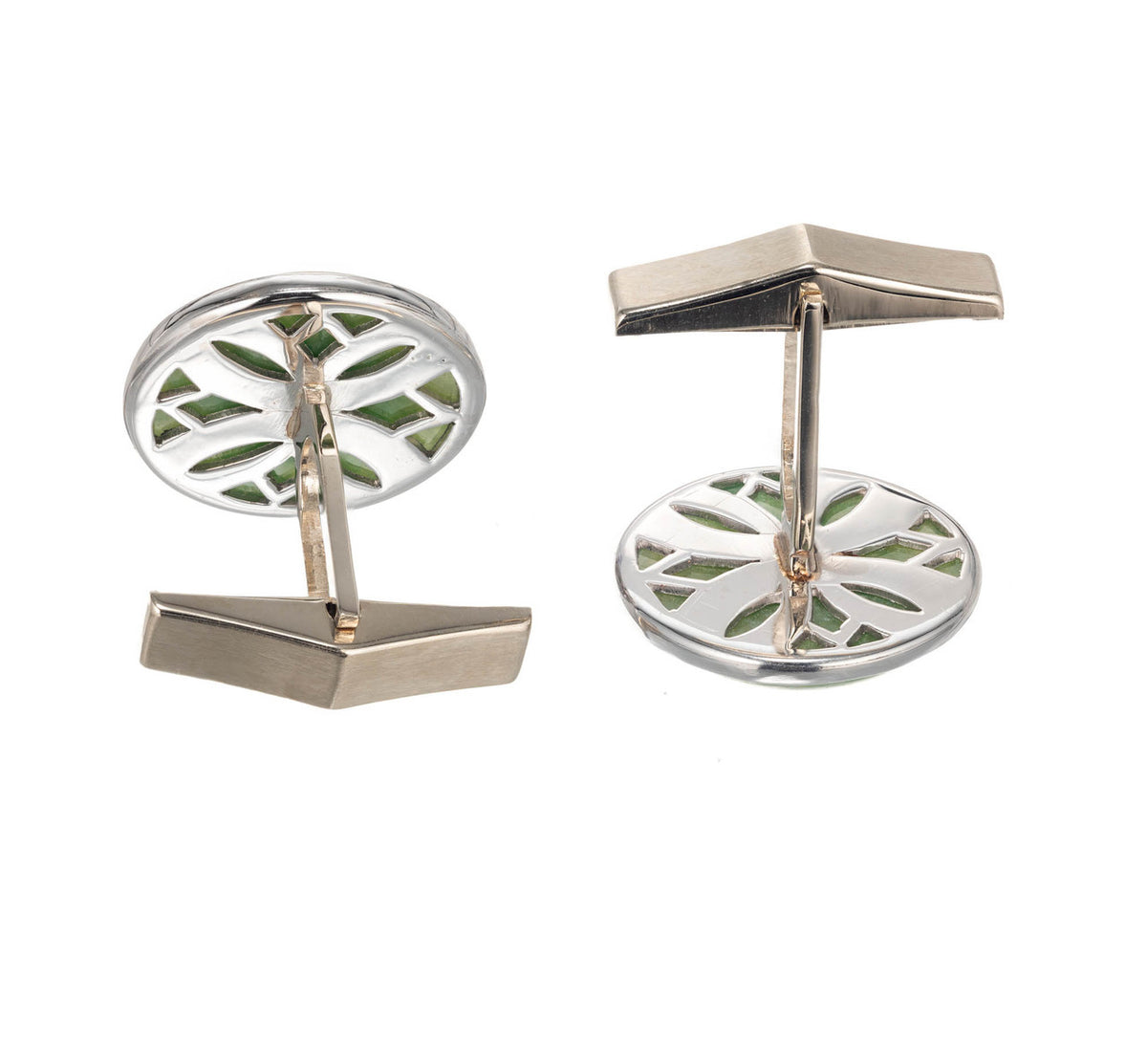GIA Certified Round Jadeite Jade Gold Men's Cufflinks – image 5