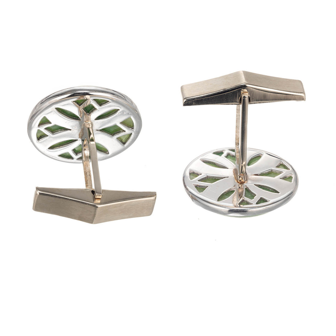 GIA Certified Round Jadeite Jade Gold Men's Cufflinks – image 6
