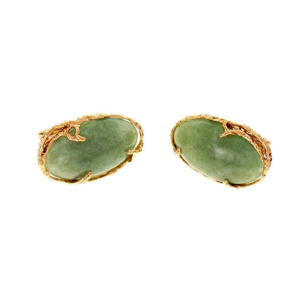 GIA Certified Large Oval Jade Gold Cufflinks
