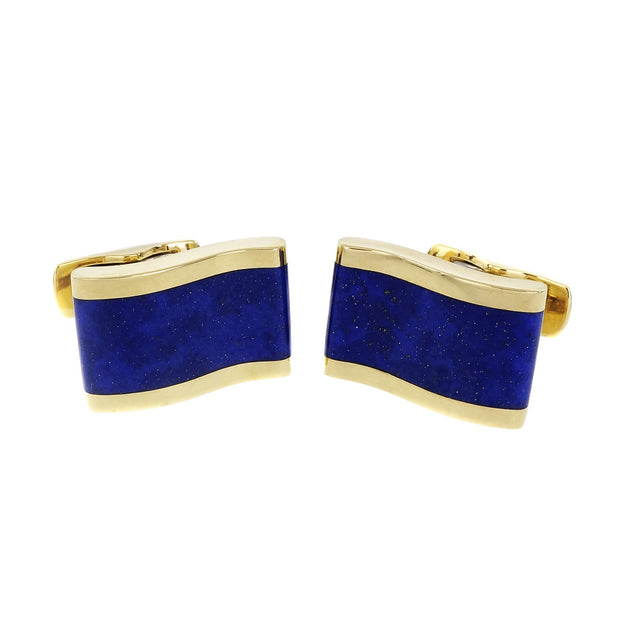 Estate Wave Design Blue Lapis Cufflinks 18k Yellow Gold