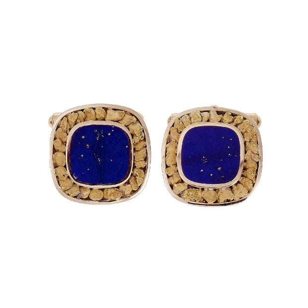 Estate Natural Untreated Lapis Cufflinks Gold Nugget Frame
