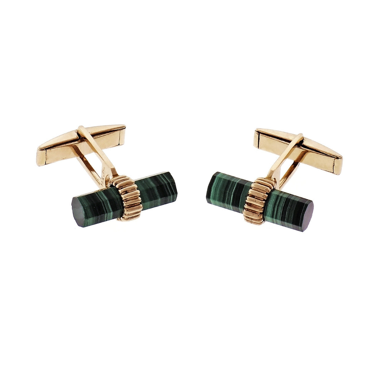 Larter Natural Malachite Cufflinks 14k Yellow Gold