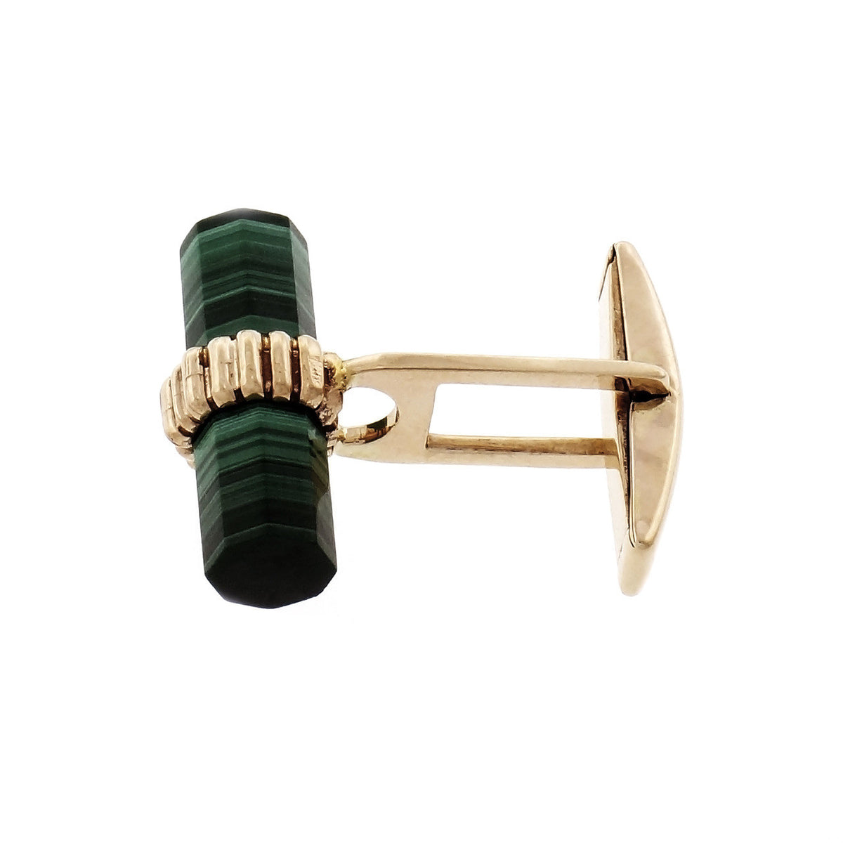 Larter Natural Malachite Cufflinks 14k Yellow Gold – image 4