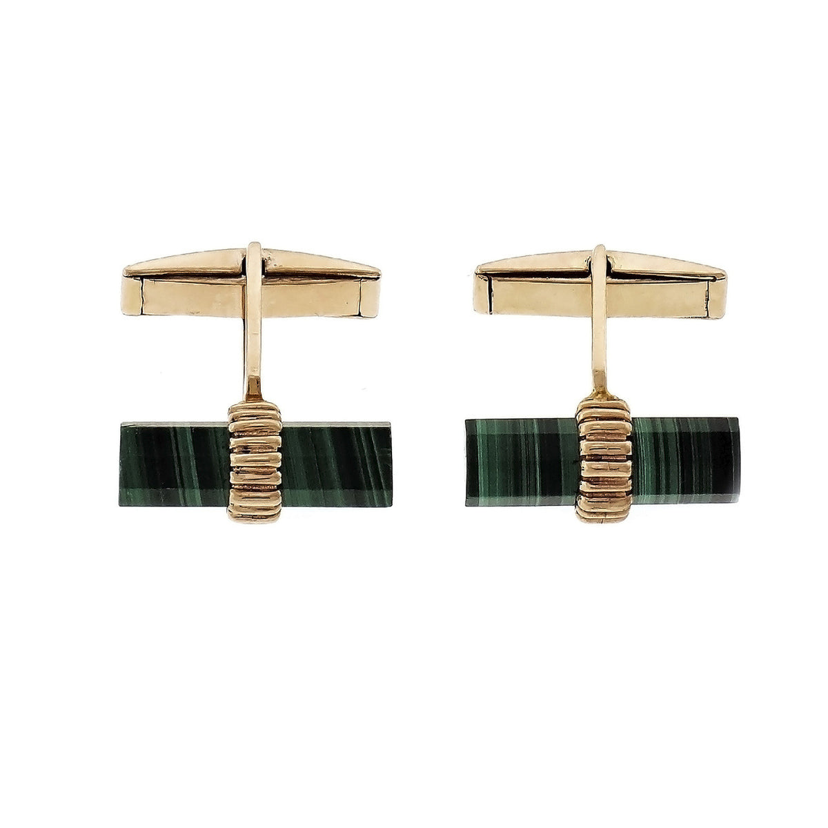 Larter Natural Malachite Cufflinks 14k Yellow Gold – image 2