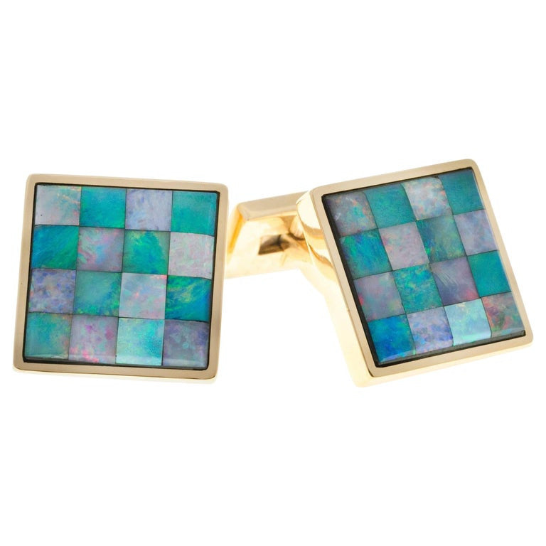 Vintage 18k Yellow Gold Opal Masonic Cufflinks, Italy, Circa 1960s