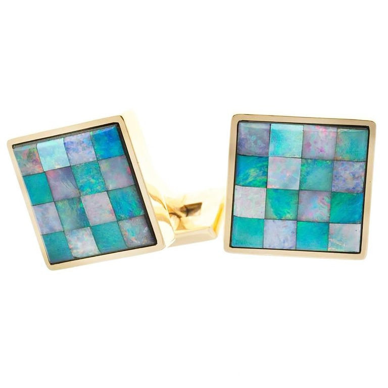 Vintage 18k Yellow Gold Opal Masonic Cufflinks, Italy, Circa 1960s – image 2