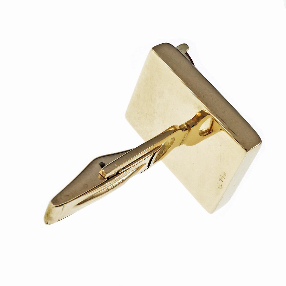 Vintage 1960 Rectangular Textured Cufflinks 14k Yellow Gold Ruby Accents – image 5