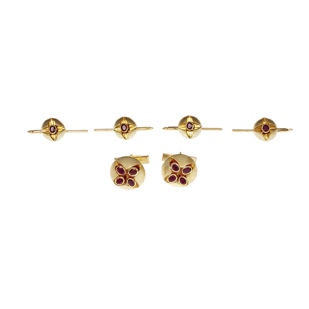 Peter Suchy Fine Ruby Cufflink Shirt Stud Set 18k Yellow Gold