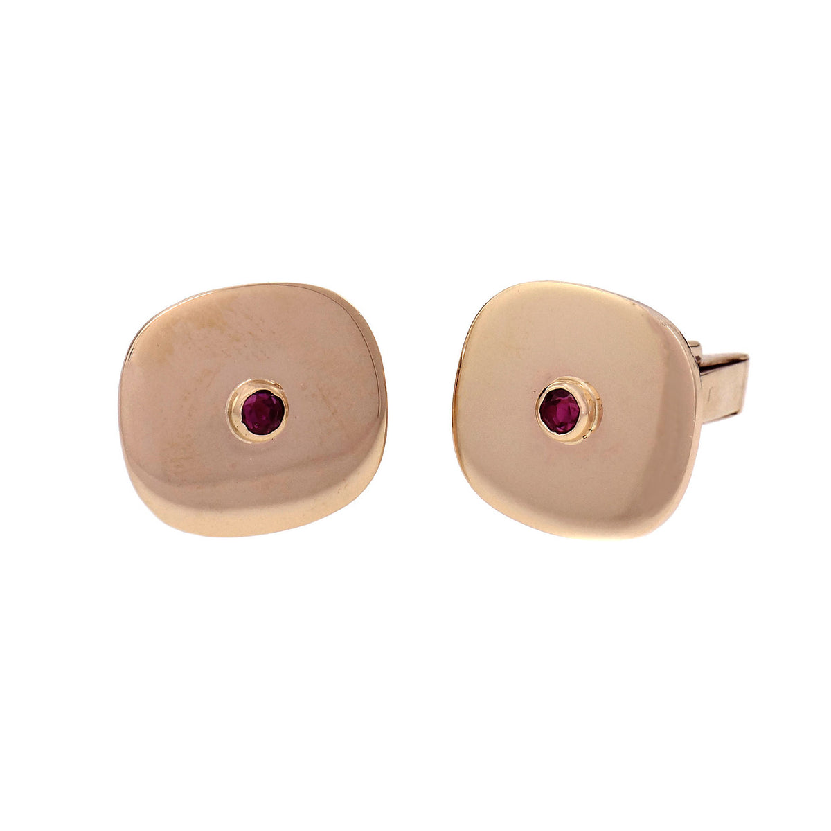 Bright Red Ruby Cuff Links 14k Yellow Gold