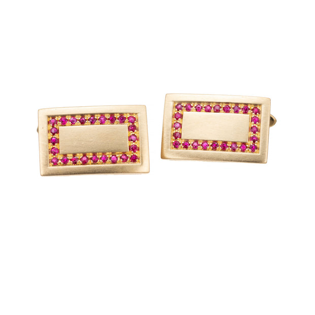 .50 Carat Ruby 18 Karat Yellow Gold Brushed Rectangular Cufflinks