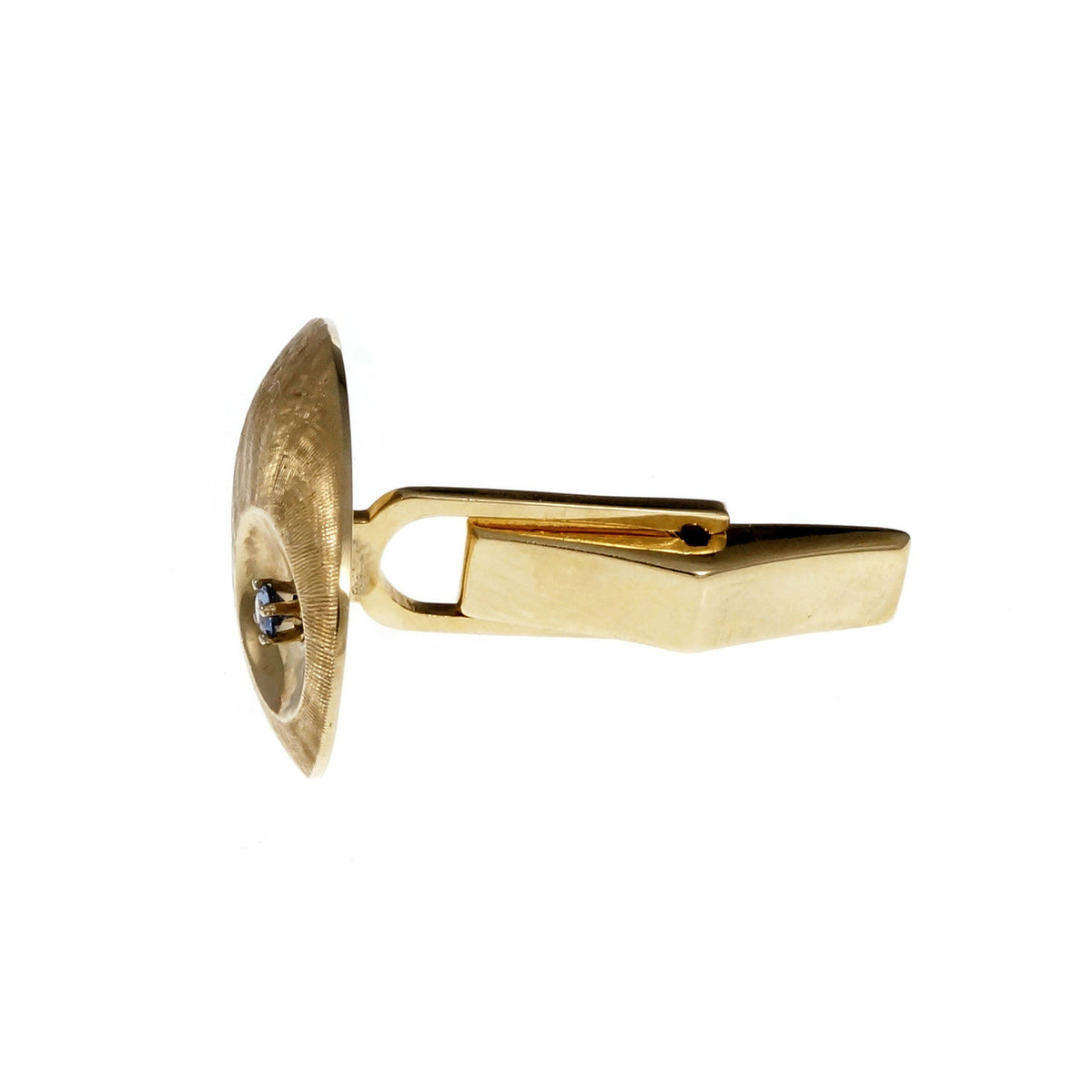 Vintage 1960 Sapphire Cufflink Oval Hand Florentined 14k Yellow Gold – image 3