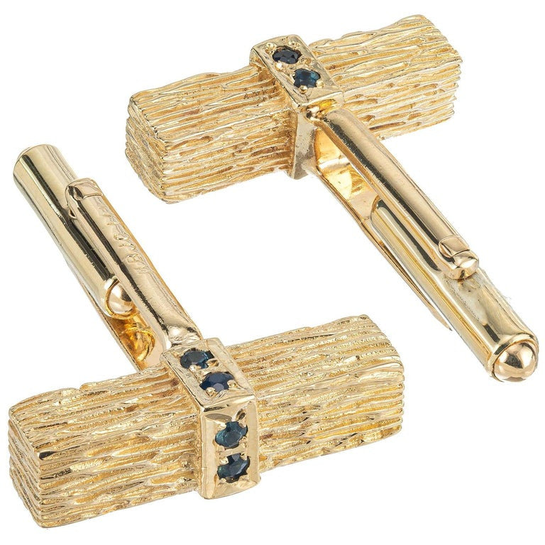 .24 Carat Blue Sapphire Yellow Gold Cufflinks