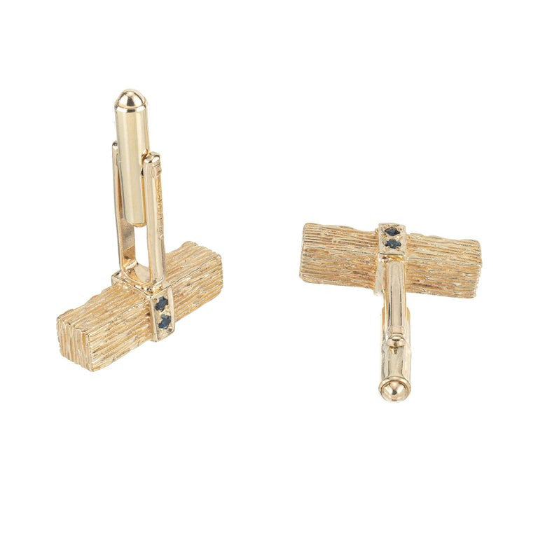 .24 Carat Blue Sapphire Yellow Gold Cufflinks – image 3