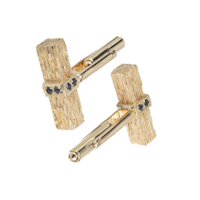 .24 Carat Blue Sapphire Yellow Gold Cufflinks – image 5
