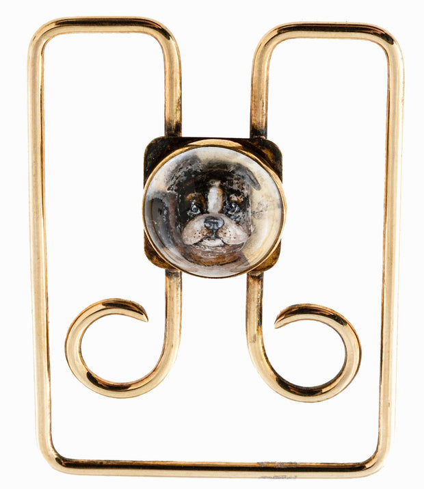 Estate 14k Yellow Gold Designer Tiffany & Co Crystal Boston Terrier Money Clip