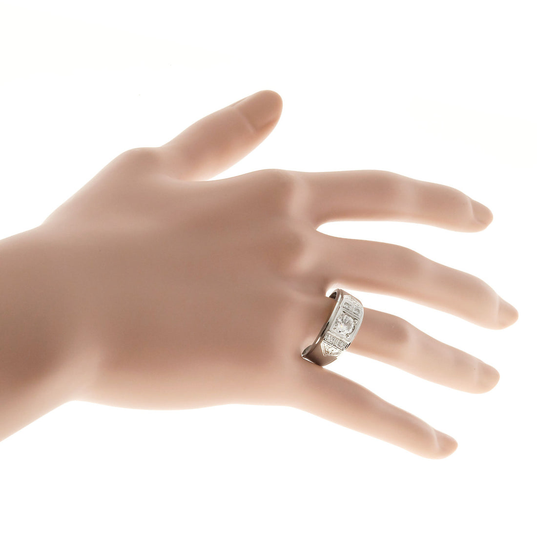 Men’s Retro Diamond Ring 14k White Gold With Hand Engraving & Diamond Accents – image 5