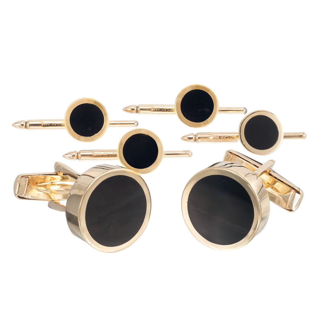 Lindsay Onyx Yellow Gold Cufflinks Shirt Stud Set – image 2
