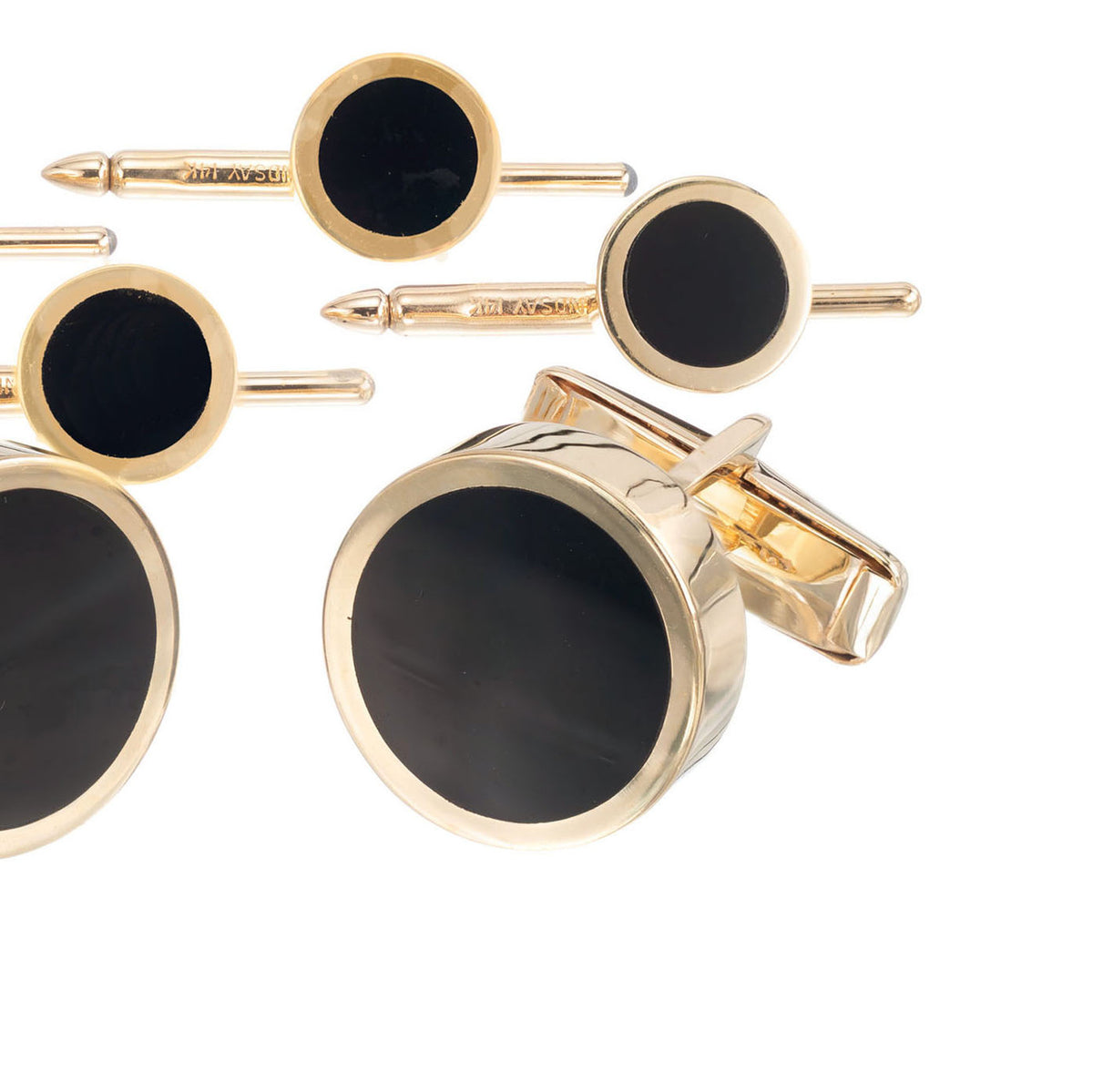 Lindsay Onyx Yellow Gold Cufflinks Shirt Stud Set – image 4