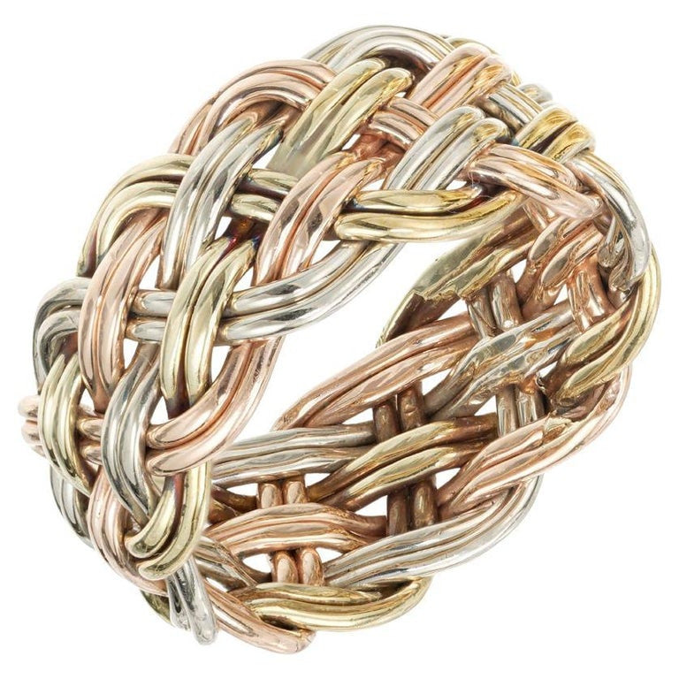 Tri Color 14k Gold Hand Woven Wire Band Ring