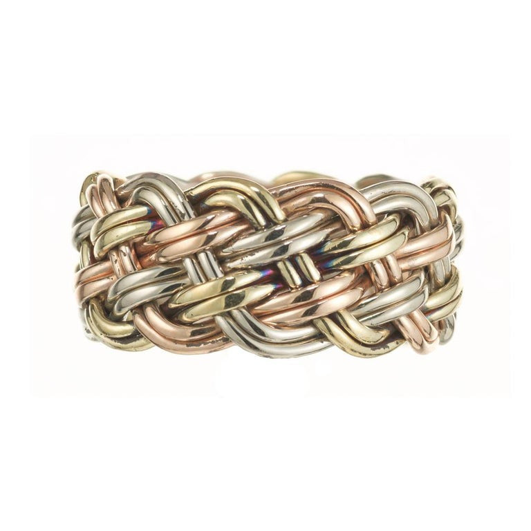 Tri Color 14k Gold Hand Woven Wire Band Ring – image 2