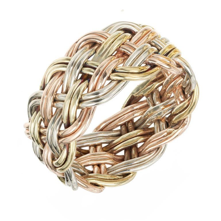 Tri Color 14k Gold Hand Woven Wire Band Ring – image 3