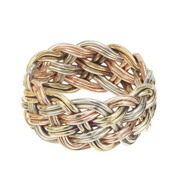 Tri Color 14k Gold Hand Woven Wire Band Ring – image 4